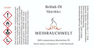 BeifuB aus Marokko Aetherisches Oel Label