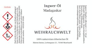 Ingwer aus Madagaskar Aetherisches Oel Label