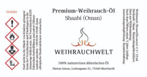 Sacra Premium Weirauch Öl Shaabi Oman Label